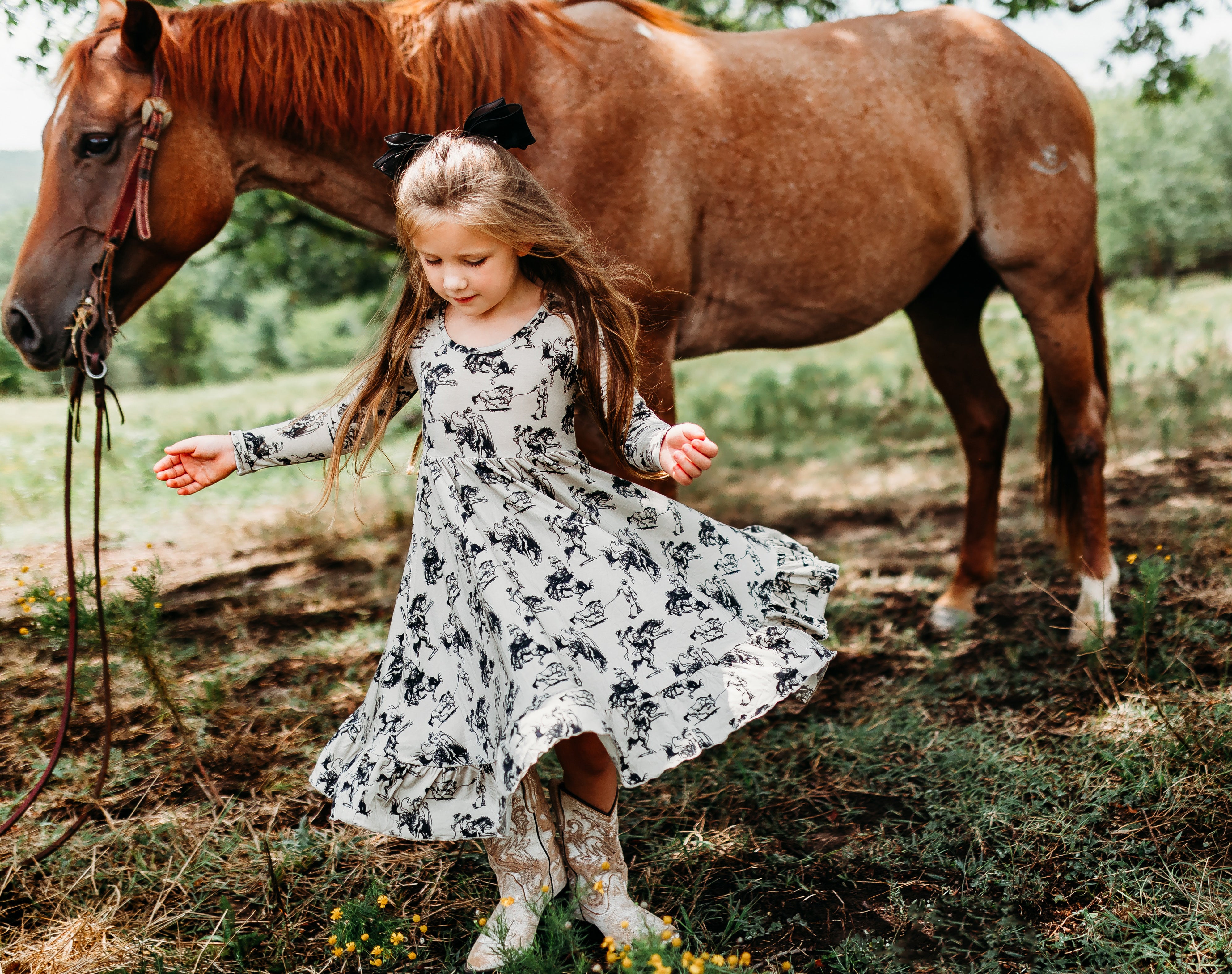 Bronc Lessons Long Sleeve Ruffled Twirl Dress