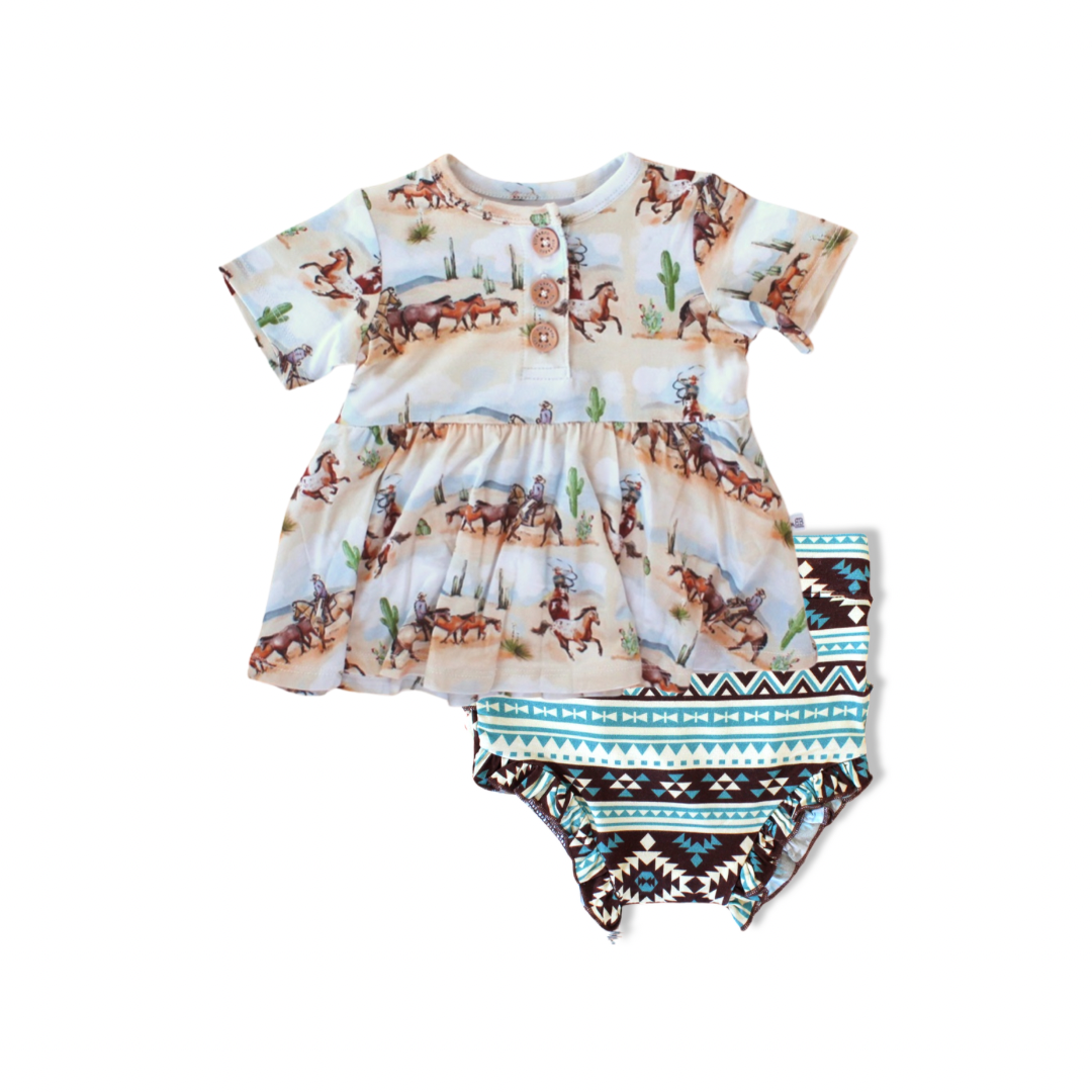 Amarillo Short Sleeve Henley Peplum Layne Ruffled Bummie Set