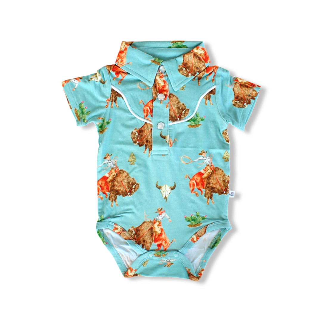 Rusk Western Pearl Snap Collared Short Sleeve Bodysuit