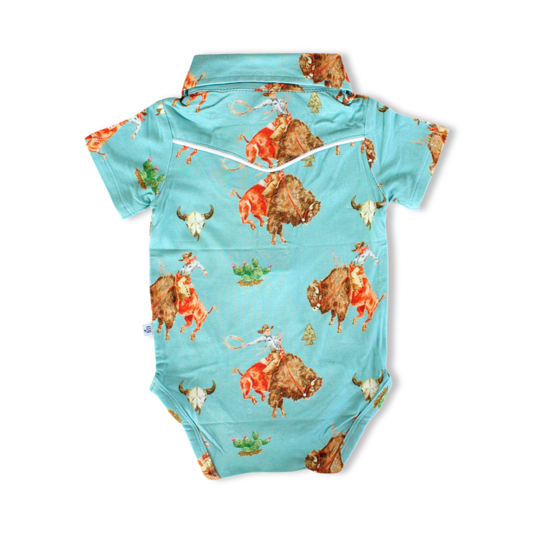 Rusk Western Pearl Snap Collared Short Sleeve Bodysuit