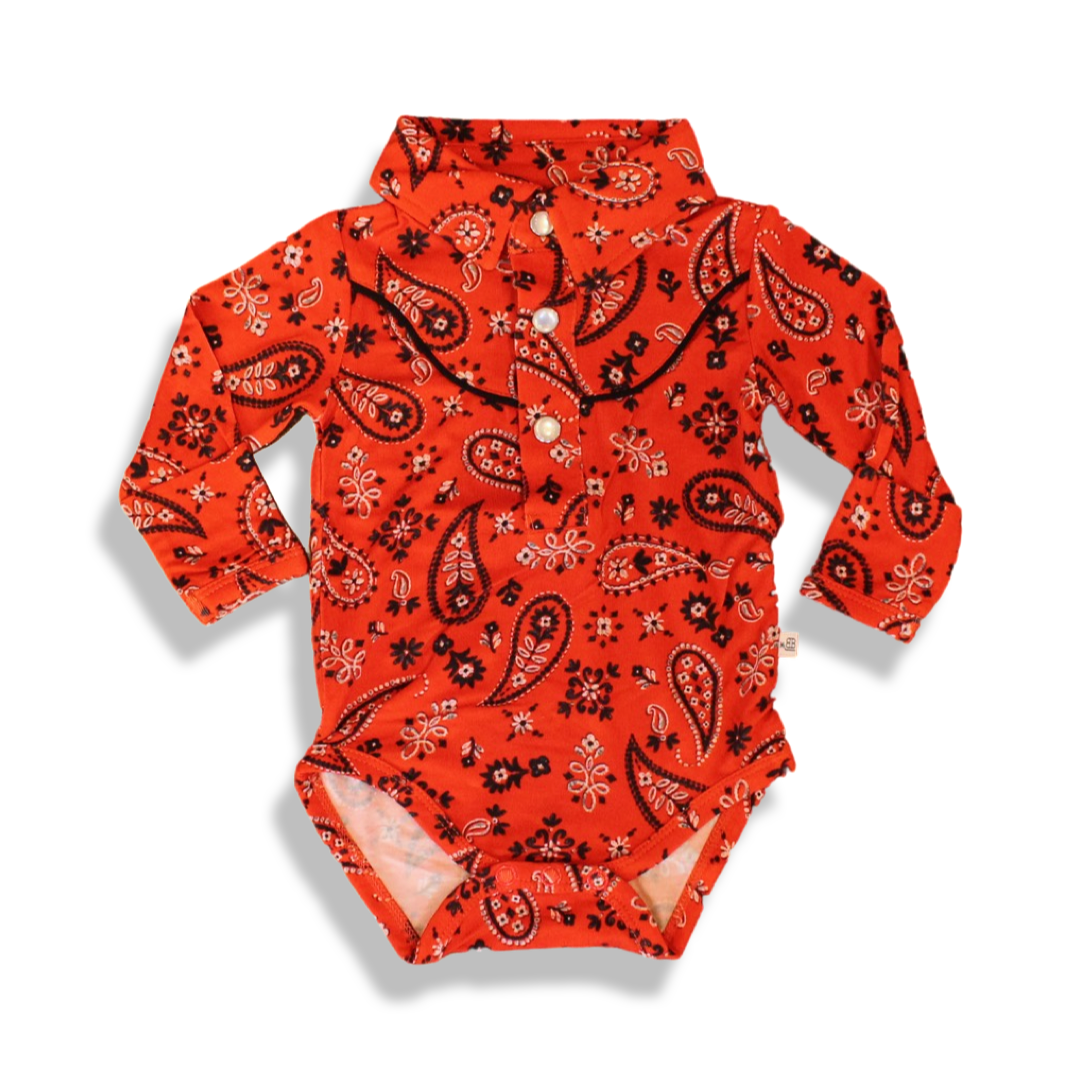 Paisley Long Sleeve Western Snap Collared Bodysuit