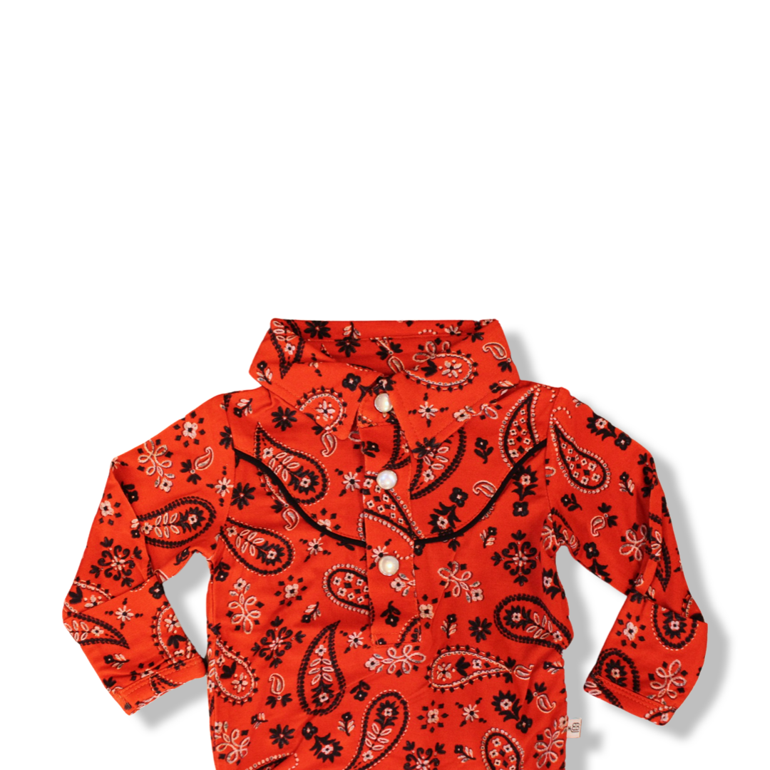Paisley Long Sleeve Western Snap Collared Bodysuit