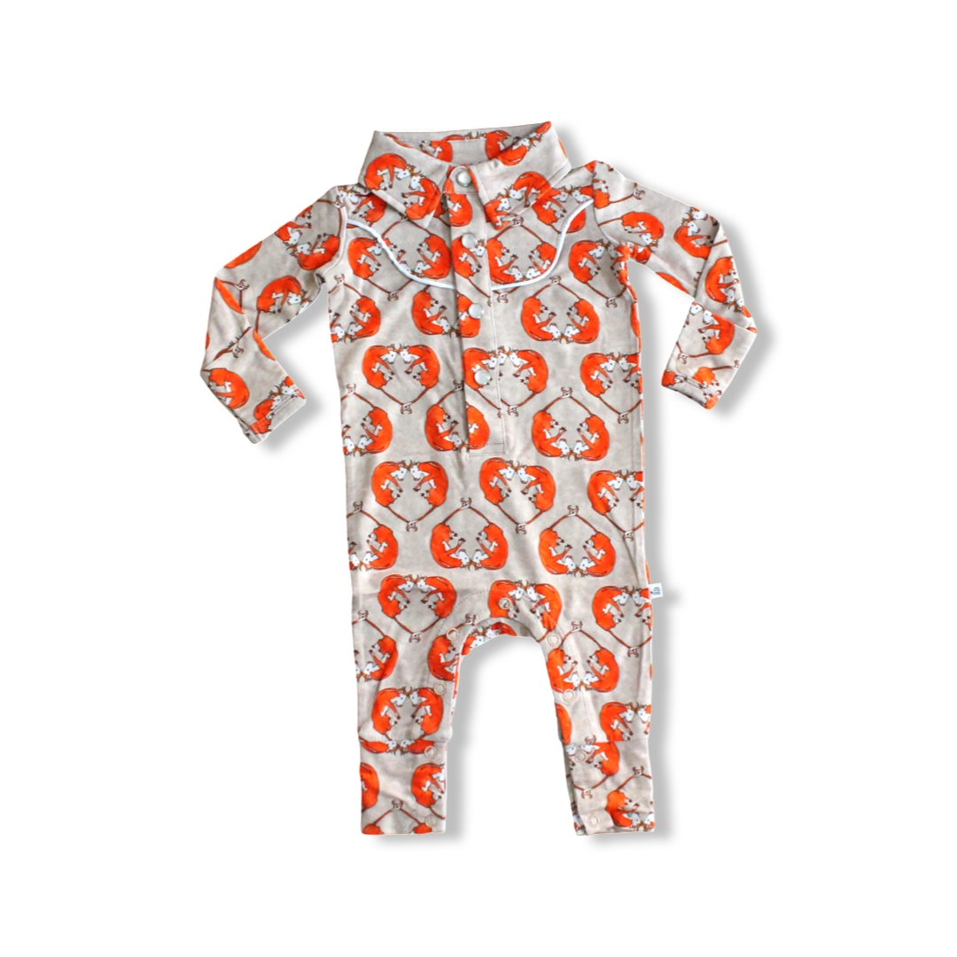 Huxford Hereford Western Collared Pearl Snap Romper