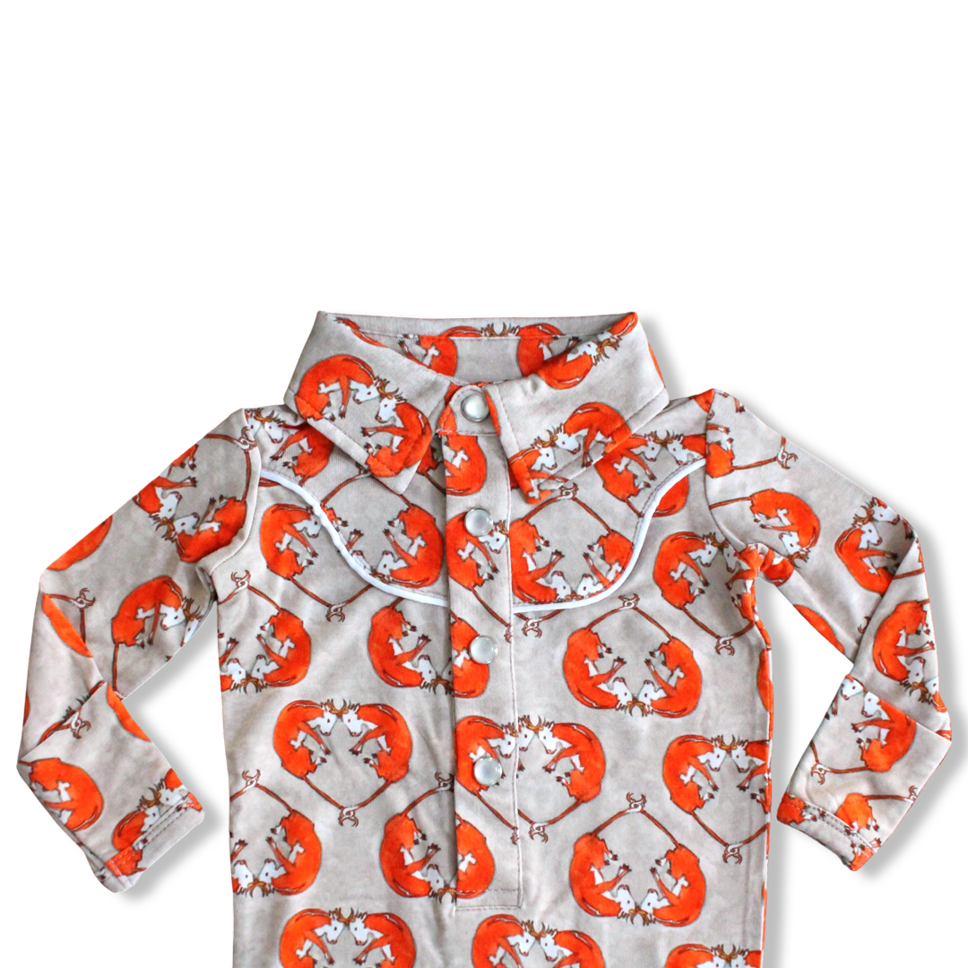 Huxford Hereford Western Collared Pearl Snap Romper