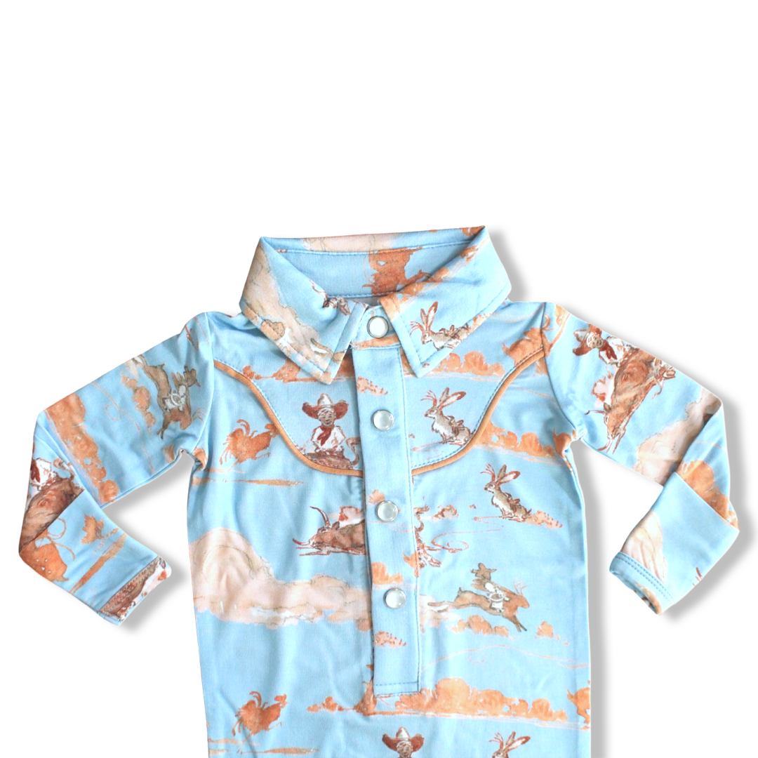 Rabbit Roper Western Collared Pearl Snap Romper
