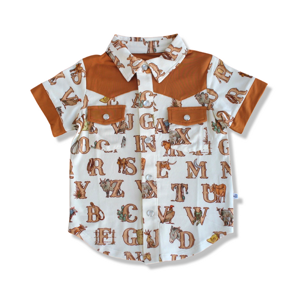 Western Alphabets Pearl Snap Collared Shirts