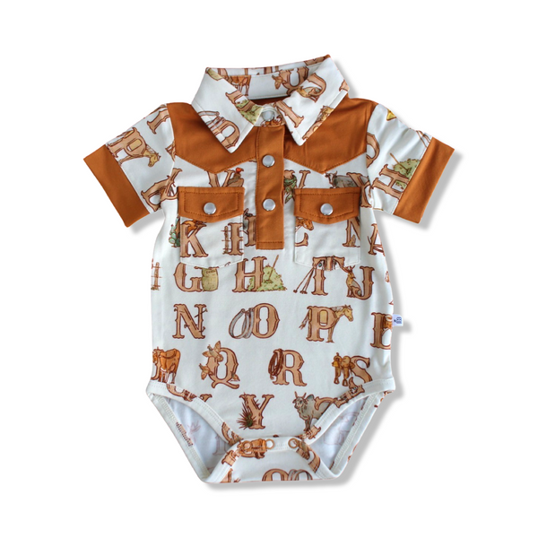 Western Alphabets Pearl Snap Collared Bodysuit
