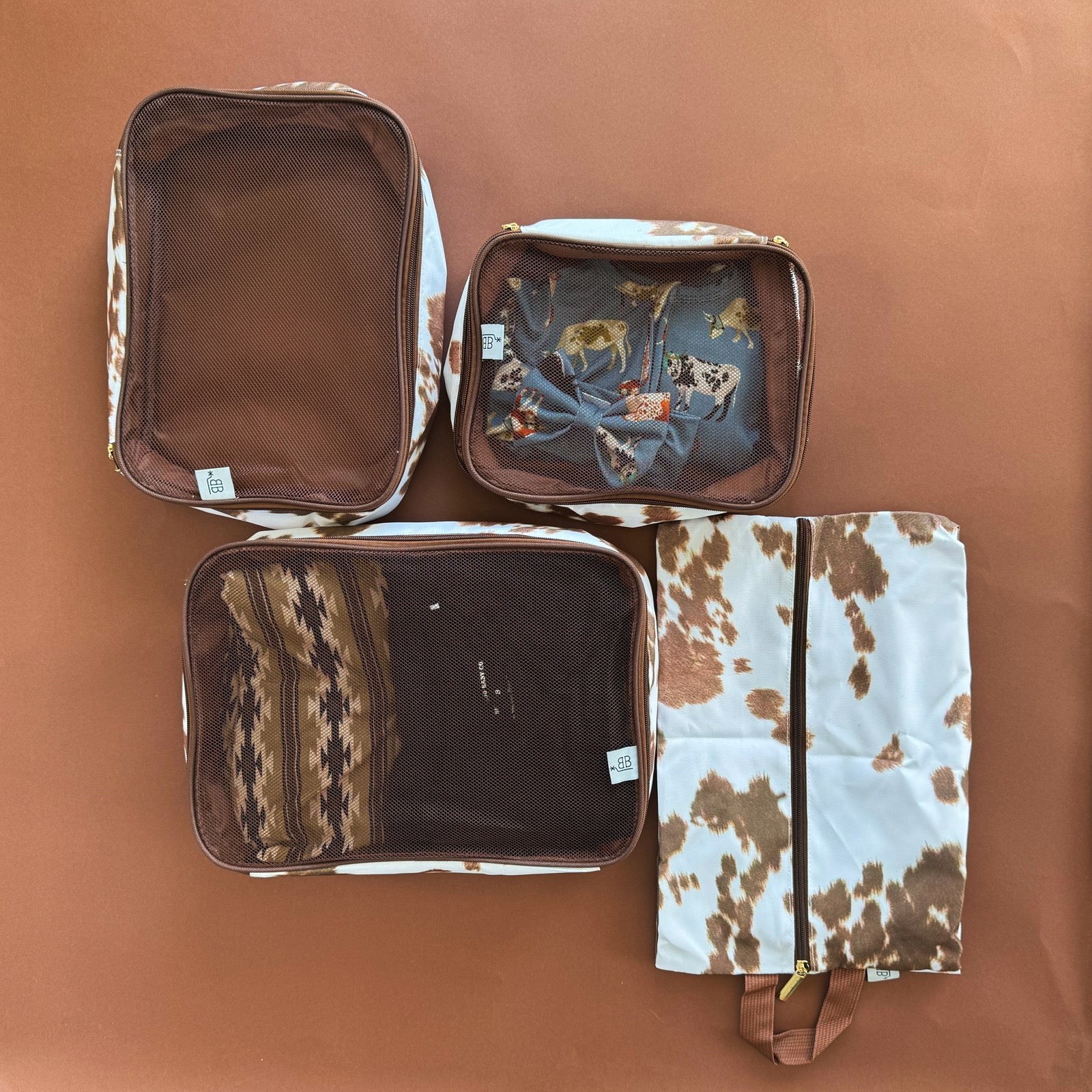 Cowhide 4-Piece Travel Packing Cube Set
