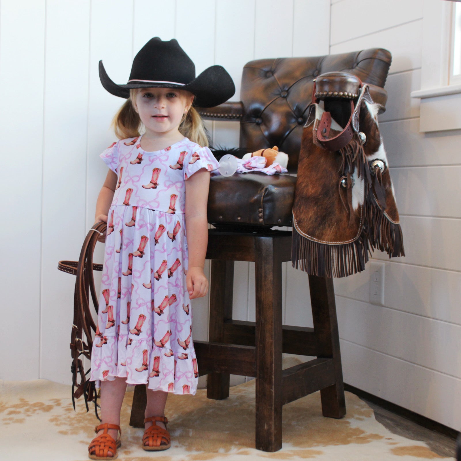 Victoria Cowgirl Boots Short Sleeve Ruffled Twirl Dress