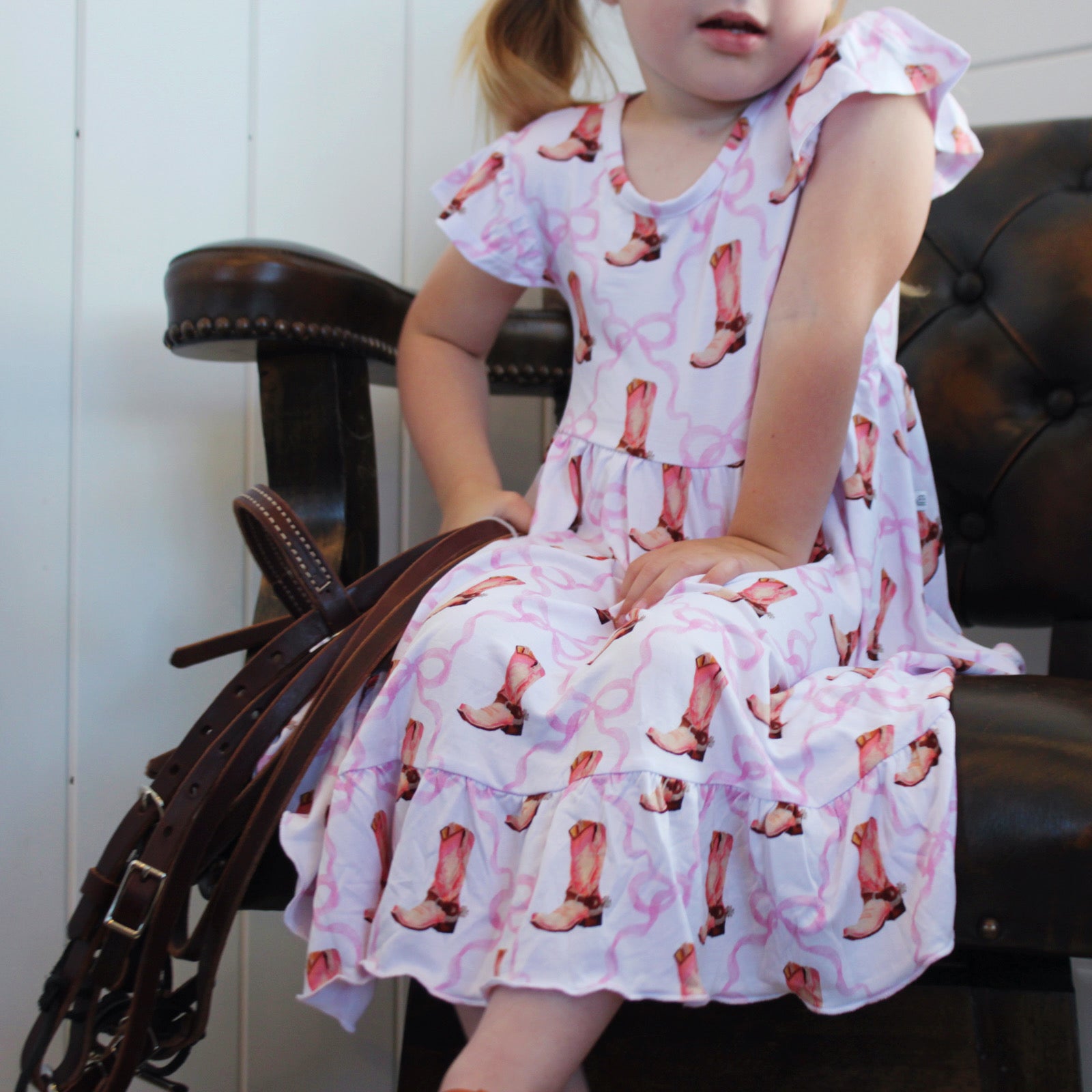 Victoria Cowgirl Boots Short Sleeve Ruffled Twirl Dress