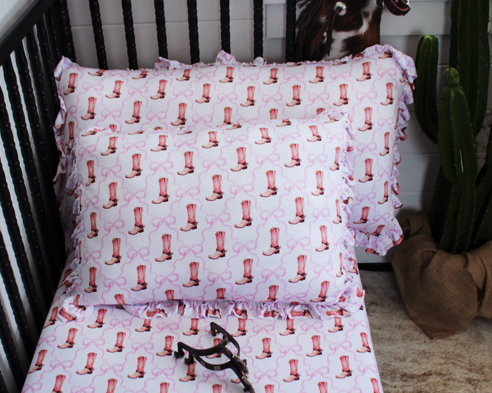 Victoria Cowgirl Boots Ruffle Pillow Cover