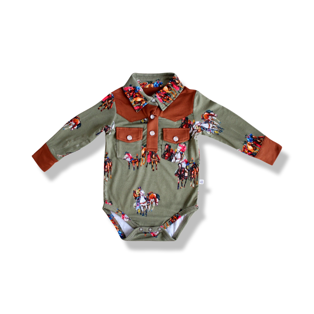Waco Long Sleeve Western Pearl Snap Collared Bodysuit