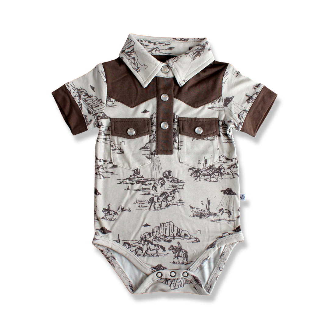 Lubbock Western Pearl Snap Collared Short Sleeve Bodysuit