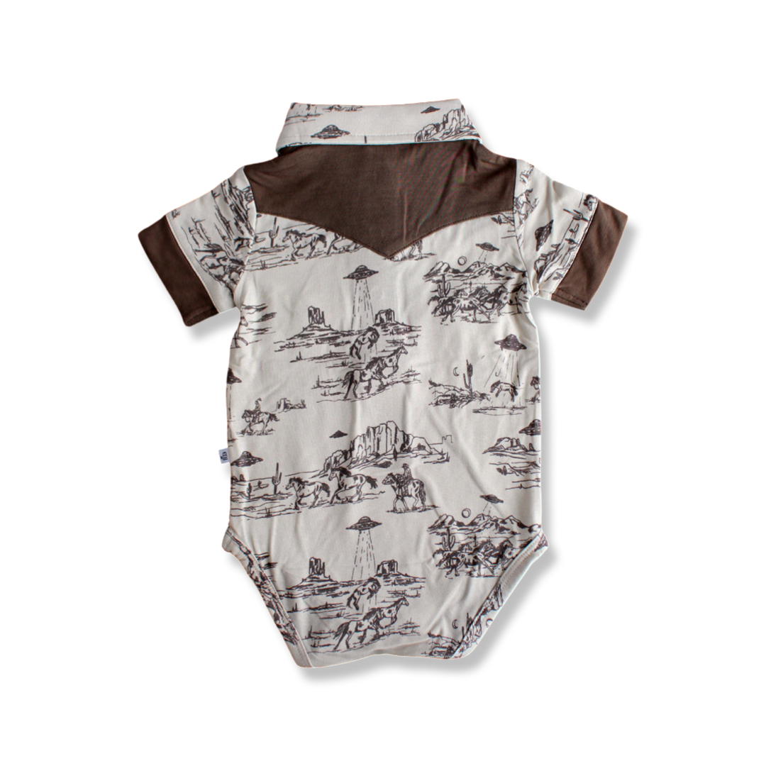 Lubbock Western Pearl Snap Collared Short Sleeve Bodysuit