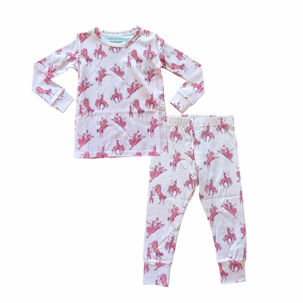 Bubblegum Pink Broncs Pajamas 2PC Set - Toughies
