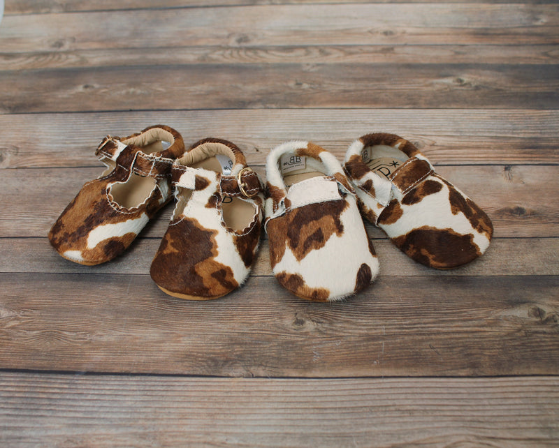 Cowhide T-Bar Leather Moccasins
