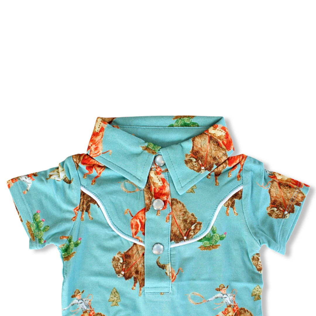 Rusk Western Pearl Snap Collared Short Sleeve Bodysuit
