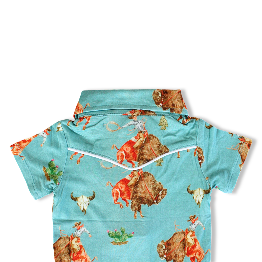 Rusk Western Pearl Snap Collared Short Sleeve Bodysuit