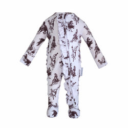 Rodeo Toile Ruffled Footie Zipper One Piece